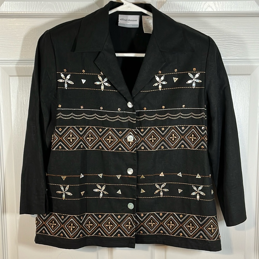 NWOT Alfred Dunner Petite Blazer Jacket Embellished Mother-of-Pearl Seed Bead 6P